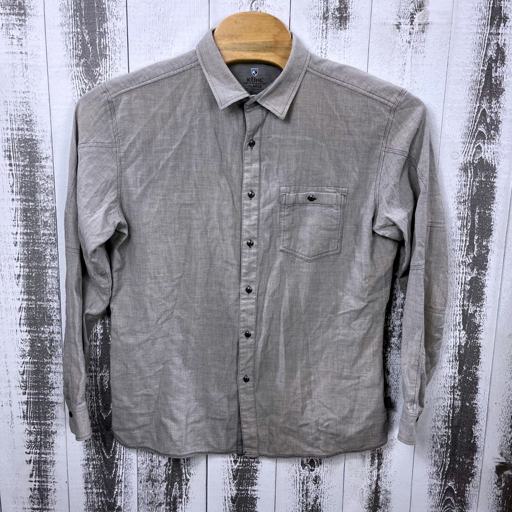 Kuhl Shirt Mens XL Textured Gray Cotton Nylon Long Sleeve Button Up Hiking